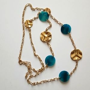 Fashion Jewelry, Teal and gold necklace